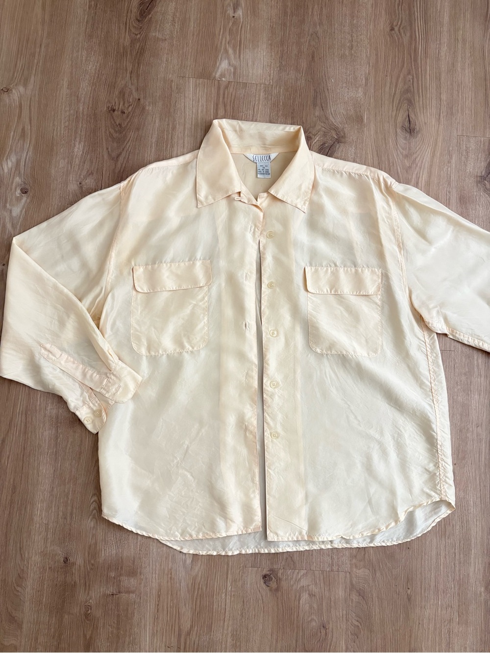 Vintage Silk Button-Up Shirt in butter yellow